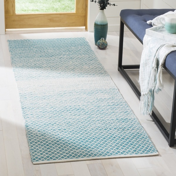 Safavieh Montauk Hand-Woven Cotton Turquoise / Ivory Area Rug Runner - 2'3 x 9'