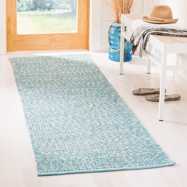 Safavieh Montauk Hand-Woven Cotton Turquoise / Multi Area Rug Runner - 2'3 x 9'