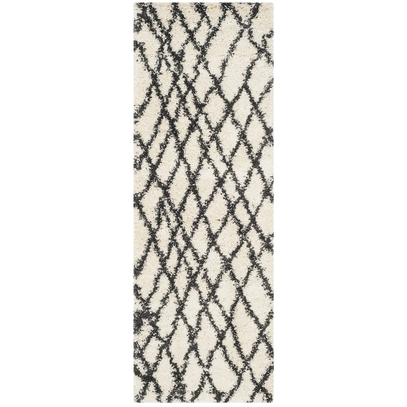 SAFAVIEH Belize Shag Evor 2-inch Thick Rug - 2'3" x 5' - Ivory/Charcoal