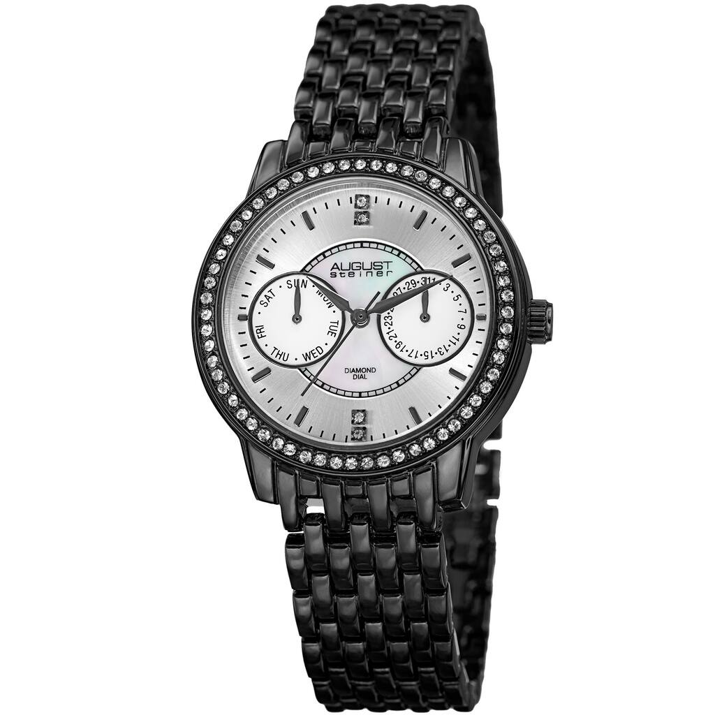 August Steiner Women's Quartz Multifunction Diamond Black Bracelet Watch