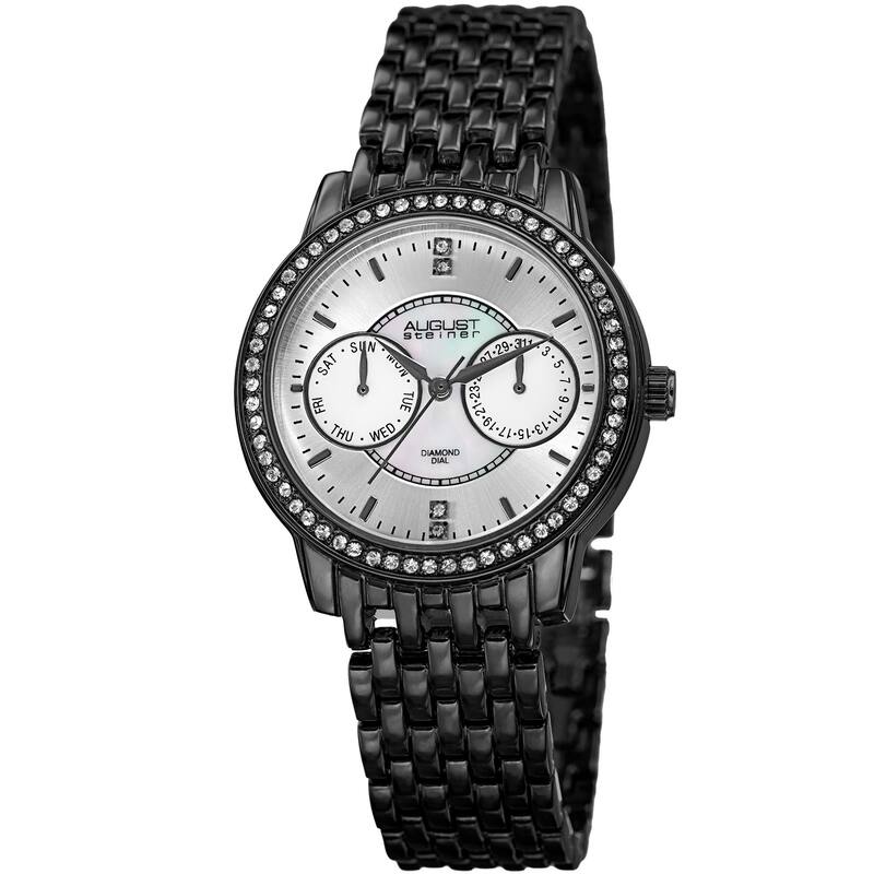 August Steiner Women's Quartz Multifunction Diamond Black Bracelet Watch