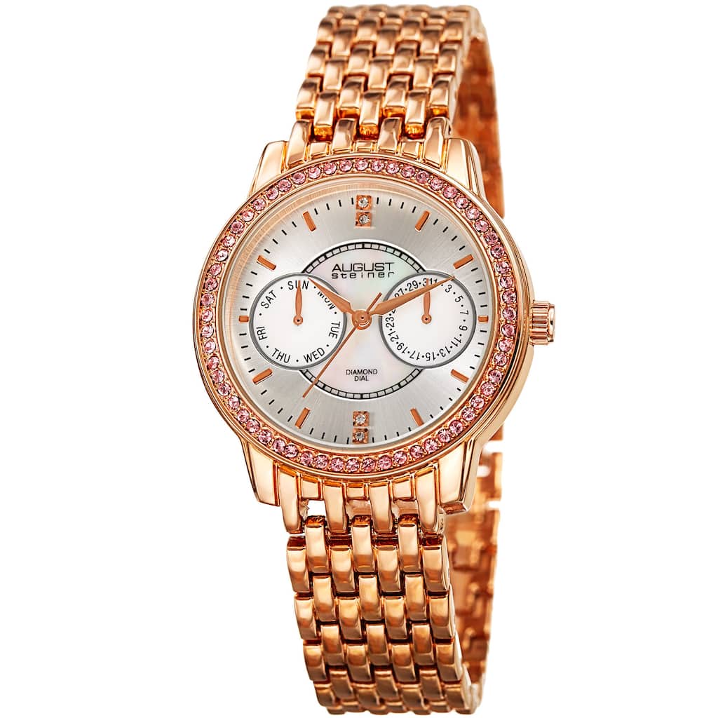 August Steiner Women's Quartz Multifunction Diamond Rose-Tone Bracelet Watch