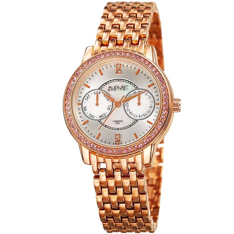 August Steiner Women's Quartz Multifunction Diamond Rose-Tone Bracelet Watch