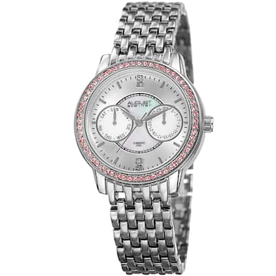 August Steiner Women's Quartz Multifunction Diamond Silver-Tone Bracelet Watch