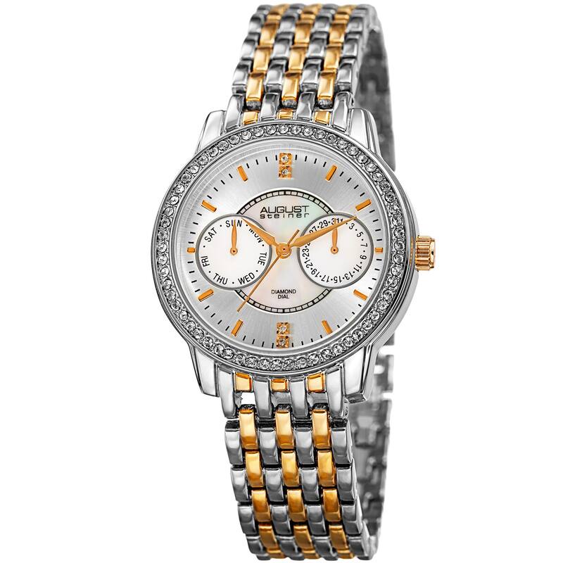 August Steiner Women's Quartz Multifunction Diamond Two-Tone Bracelet Watch