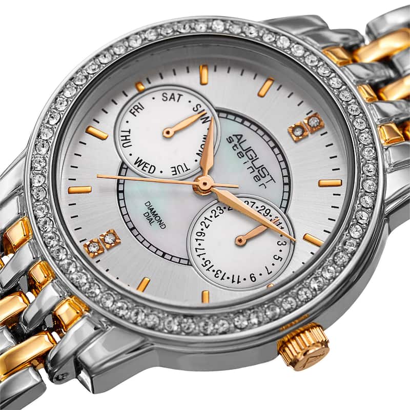 August Steiner Women's Quartz Multifunction Diamond Two-Tone Bracelet Watch