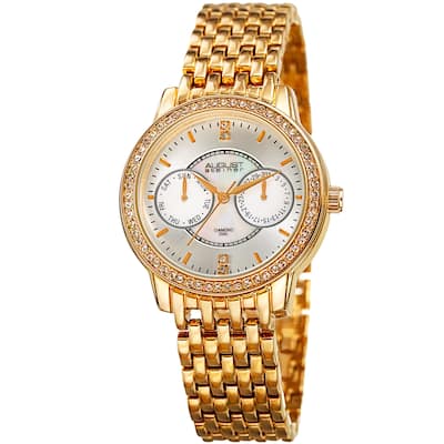 August Steiner Women's Quartz Multifunction Diamond Gold-Tone Bracelet Watch