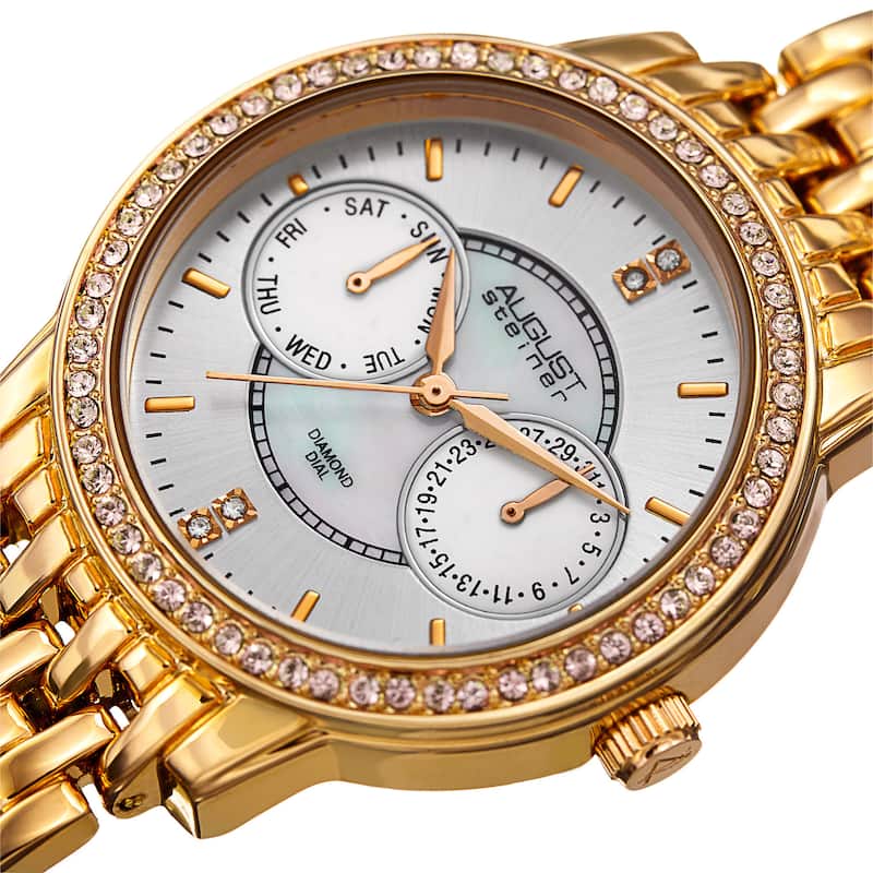August Steiner Women's Quartz Multifunction Diamond Gold-Tone Bracelet Watch