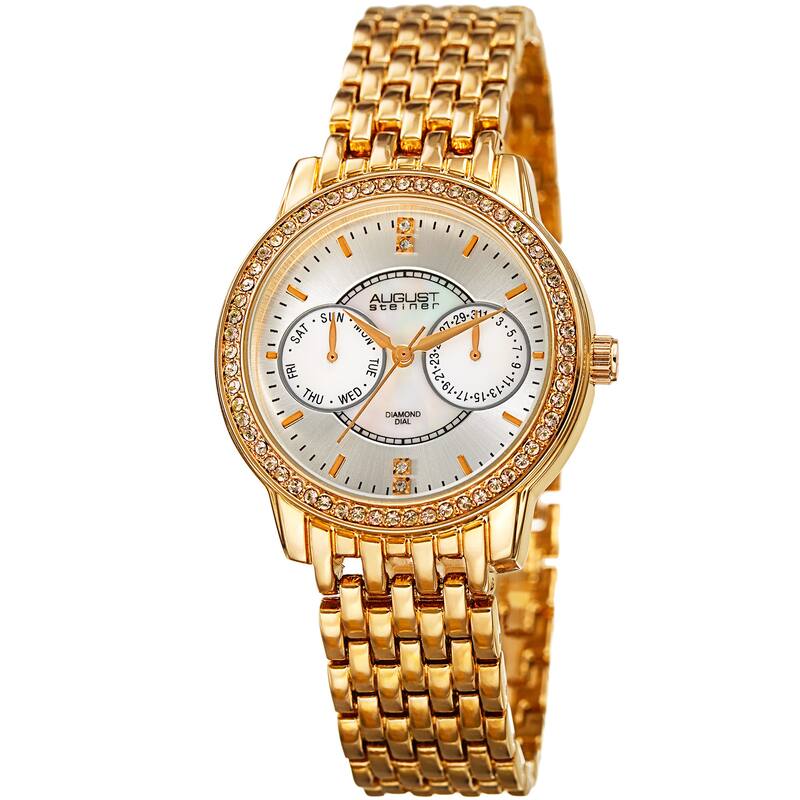 August Steiner Women's Quartz Multifunction Diamond Gold-Tone Bracelet Watch