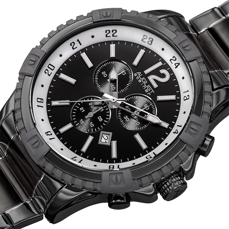 August Steiner Men's Chronograph Multifunction Rustic Black Bracelet Watch