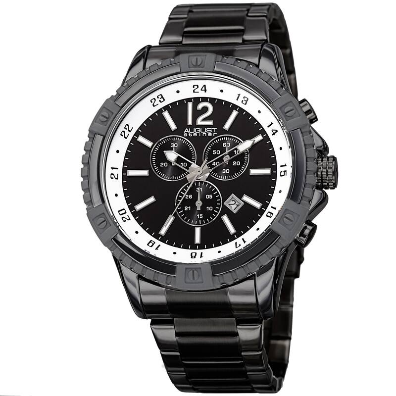 August Steiner Men's Chronograph Multifunction Rustic Black Bracelet Watch