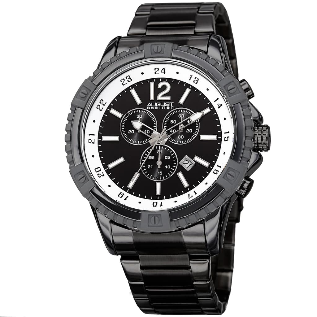 August Steiner Men's Chronograph Multifunction Rustic Black Bracelet Watch