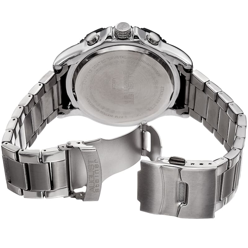 August Steiner Men's Chronograph Multifunction Rustic Silver-Tone/Blue Bracelet Watch