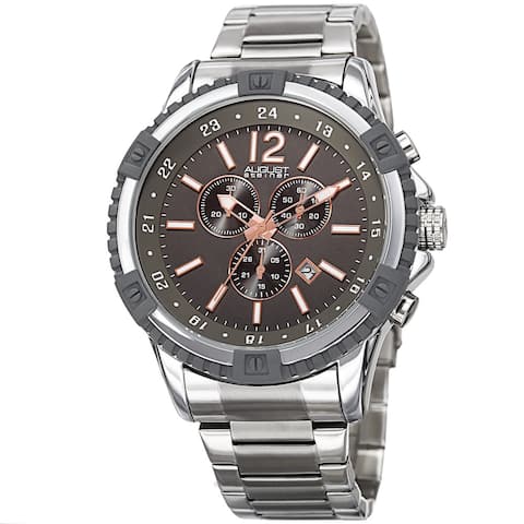August Steiner Men's Chronograph Multifunction Rustic Silver & Rose-Tone Bracelet Watch