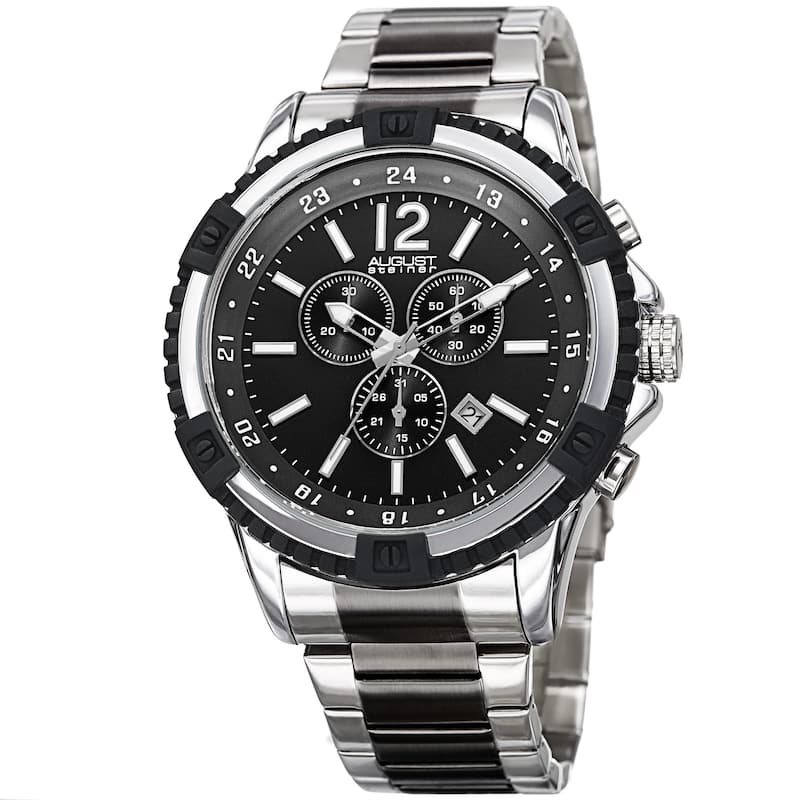 August Steiner Men's Chronograph Multifunction Rustic Two-Tone Bracelet Watch