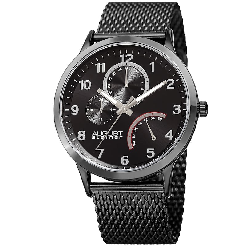August Steiner Men's Sporty Retrograde Multifunction Mesh Black Bracelet Watch