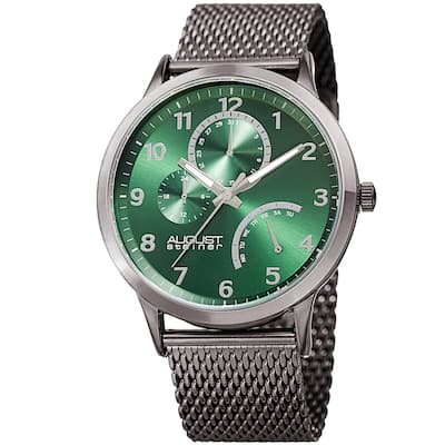 August Steiner Men's Sporty Retrograde Multifunction Mesh Green Bracelet Watch
