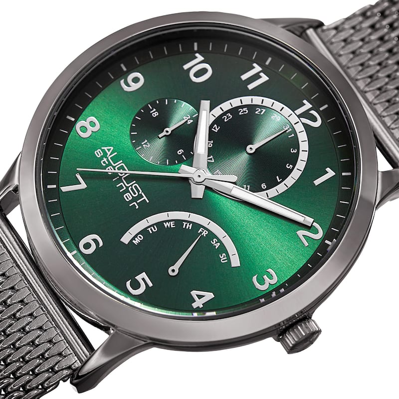 August Steiner Men's Sporty Retrograde Multifunction Mesh Green Bracelet Watch