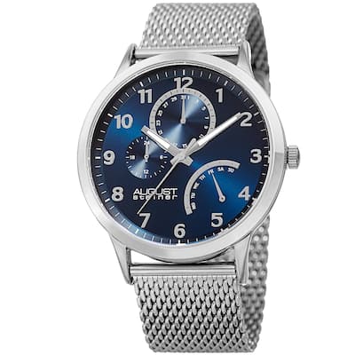 August Steiner Men's Sporty Retrograde Multifunction Mesh Silver-Tone/Blue Bracelet Watch
