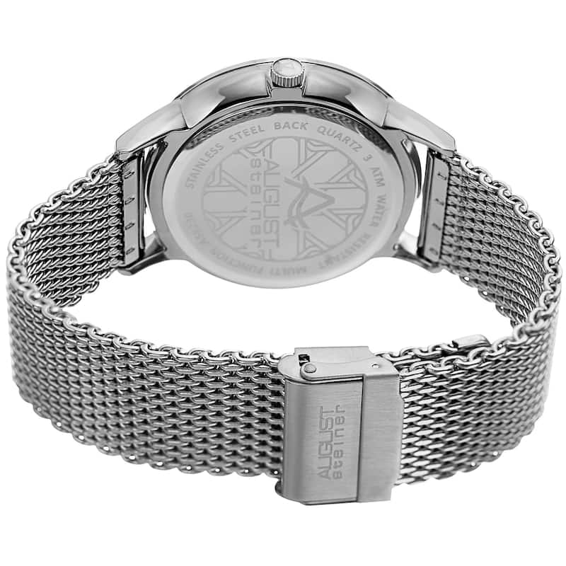 August Steiner Men's Sporty Retrograde Multifunction Mesh Silver-Tone/Blue Bracelet Watch