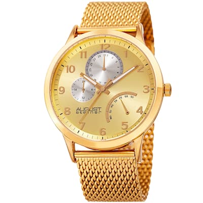 August Steiner Men's Sporty Retrograde Multifunction Mesh Gold-Tone Bracelet Watch