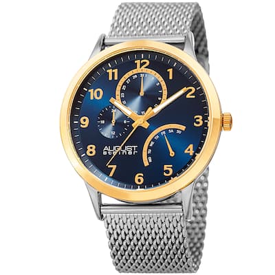 August Steiner Men's Sporty Retrograde Multifunction Mesh Gold-Tone/Blue Bracelet Watch