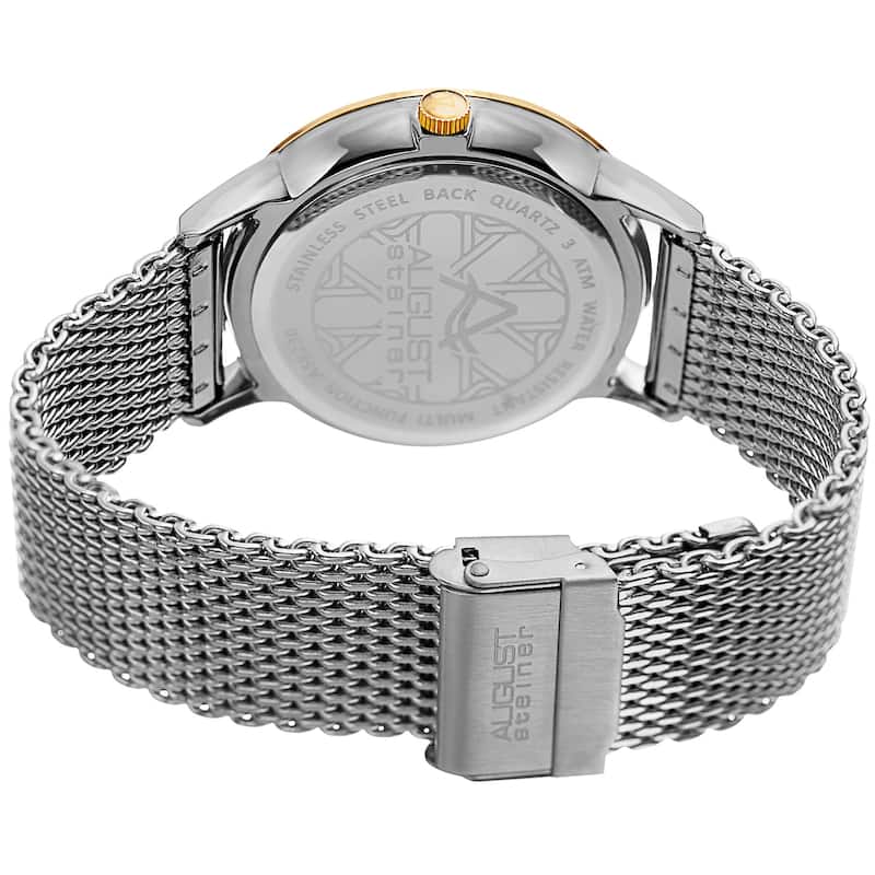 August Steiner Men's Sporty Retrograde Multifunction Mesh Gold-Tone/Blue Bracelet Watch
