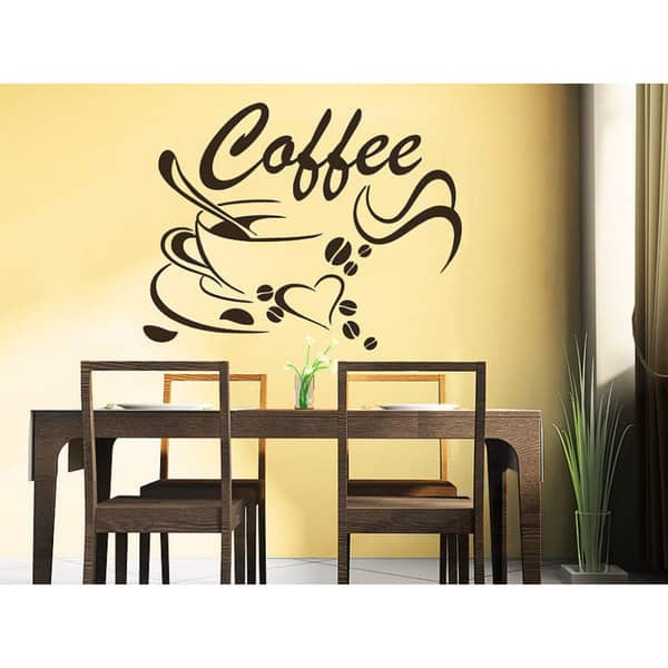 Coffee Beans Coffee Cup Decal Cafe Drinks Kitchen Bar Wall Decor Sticker Decal Size 22x26 Color Black Overstock 14198976