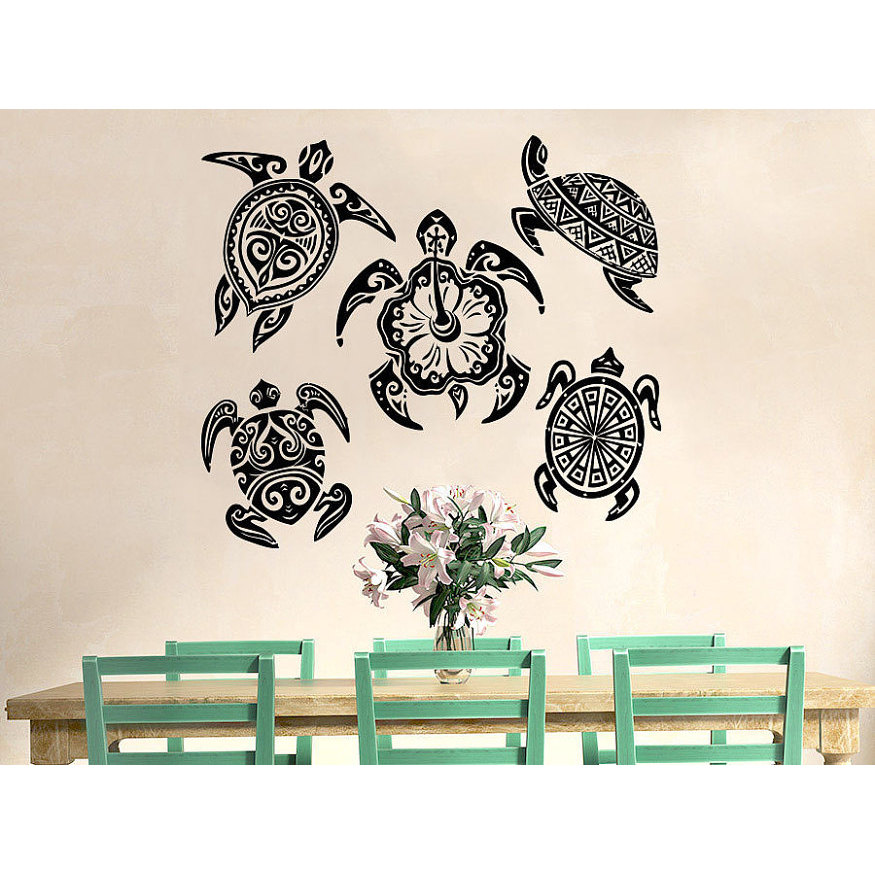 Sea Turtle Ocean Animals Interior Family Wall Decor Bedroom Bathroom Sticker Decal Size 22x22 Color Black