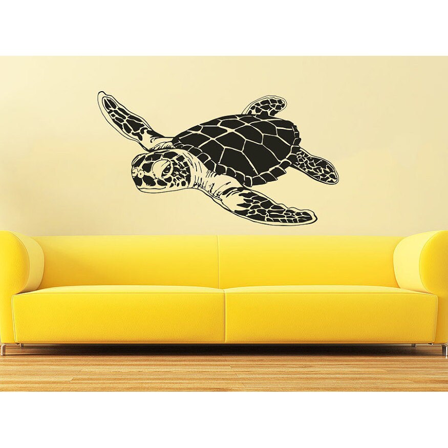 Sea Turtle Ocean Animals Interior Home Decor Bathroom Bedroom Sticker Decal Size 33x39 Color Black