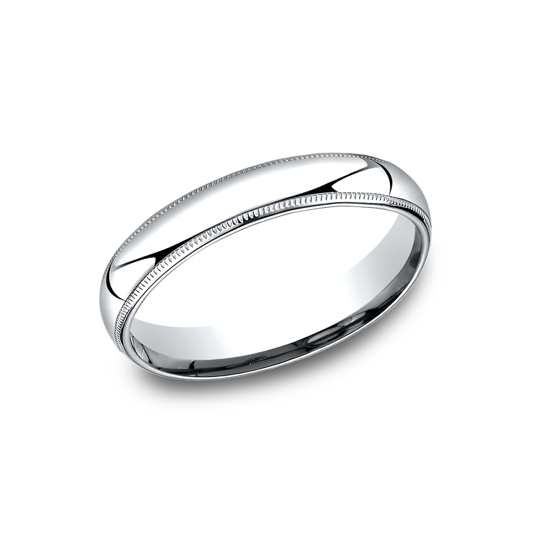 Solid 14k White Gold Plain Wedding Band Milgrain Ring Polished Calssic Comfort Fit Finish 4 mm 