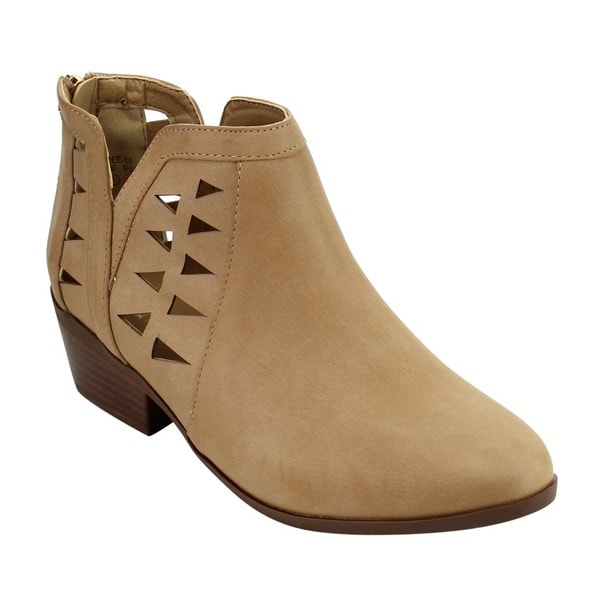 IC64 Women Side Cut-out Back Zipper Stacked Chunk Heel Ankle Bootie IC64 Women Side Cut-out Back Zipper Stacked Chunk Heel Ankle Bootie