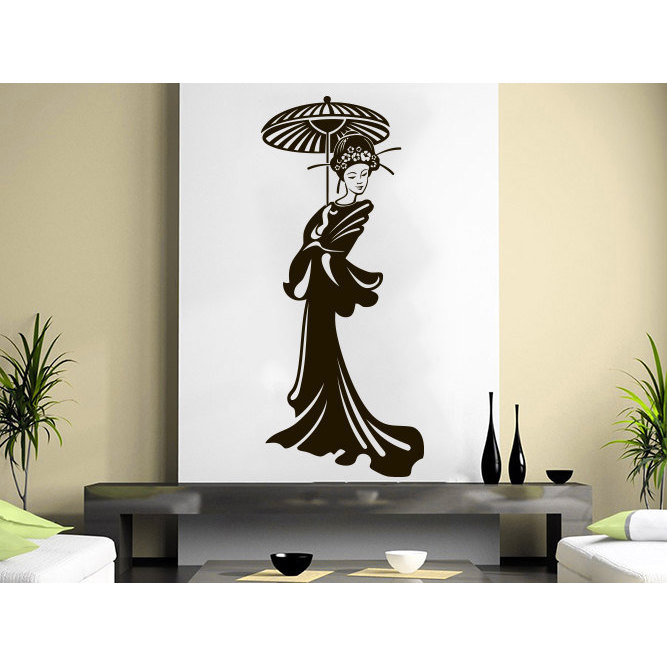 2579ig Vinyl Wall Decal Geisha Japanese Asian Girl Woman With Fan Stickers