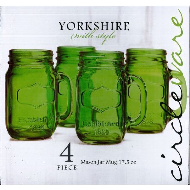 Yorkshire Green Glass 17.5-ounce Mason Jar Mug Set (Pack of 4)