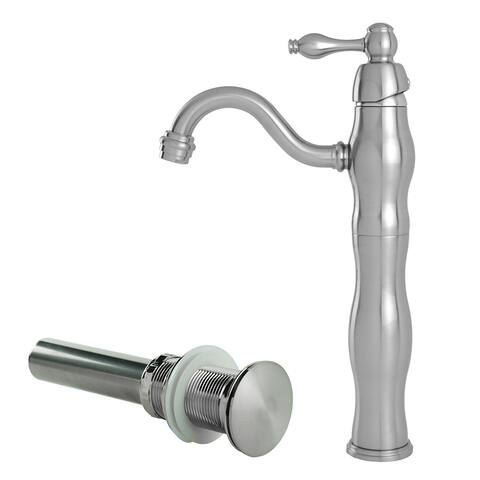 LSH Brushed Nickel Victorian Vessel Sink Filler Faucet with Drain