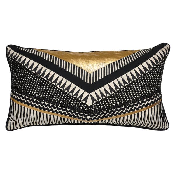 slide 1 of 1, Kosas Home Fitz Black/Gold 14"x26" Pillow
