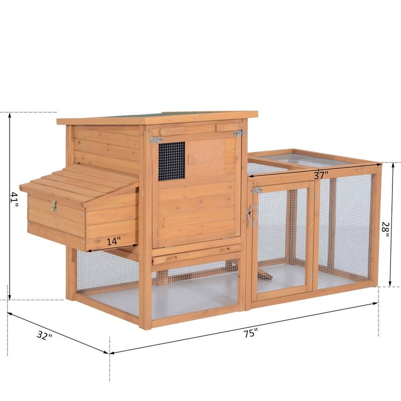 PawHut 75" Wooden Hen House Backyard Chicken Coop with Outdoor Run and Nesting Box