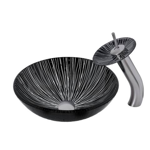 Novatto GODERE Glass Vessel Bathroom Sink Set, Brushed Nickel