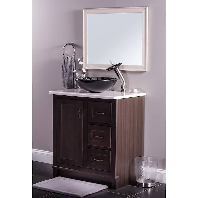 Novatto GODERE Glass Vessel Bathroom Sink Set, Brushed Nickel