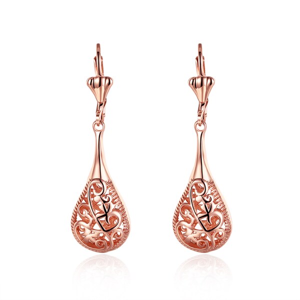 Hakbaho Jewelry Rose Gold Plated Laser Cut Drop Down Earrings Hakbaho Jewelry Rose Gold Plated Laser Cut Drop Down Earrings