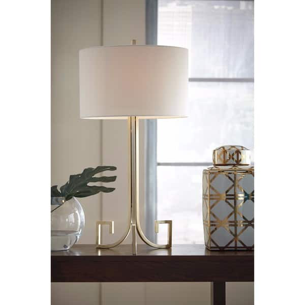 slide 2 of 2, Jankin Antique Gold Finish Metal Table Lamp