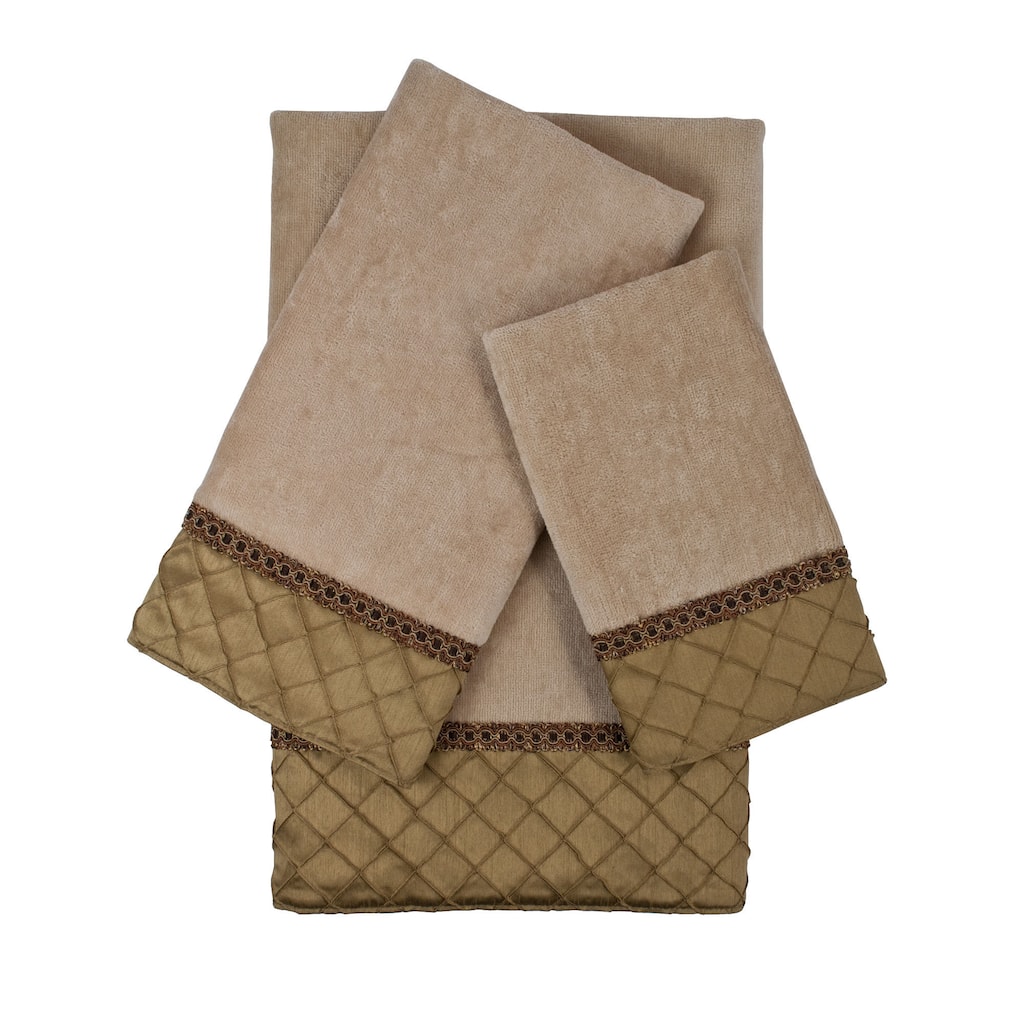Sherry Kline Pleated Diamond Royal Gold 3-piece Embellished Towel Set