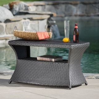 Berkeley Outdoor Wicker Side Table with Umbrella Hole by Christopher Knight Home - 19.5"H x 34"W x 22"D