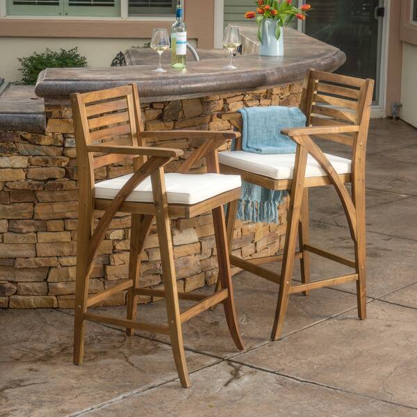 Shop Hermosa Outdoor Acacia Wood Barstool With Cushion Set Of 2