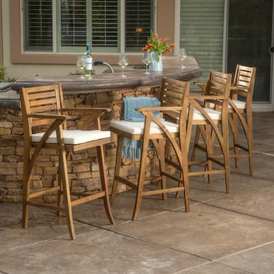 Hermosa Acacia Wood Cushioned Bar Stool (Set of 4) by Christopher Knight Home