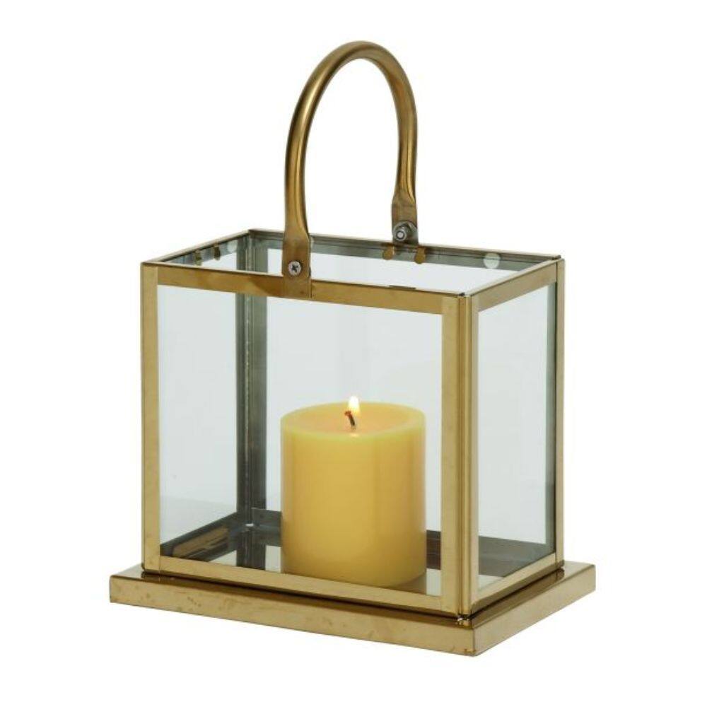 Benzara Stainless Steel and Glass 11-inch x 7-inch Lantern