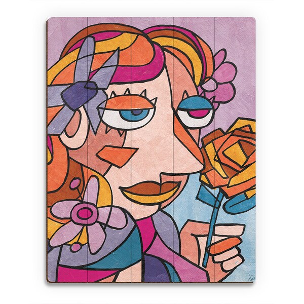 'Orange Rosey Lady' Wall Art Print on Wood