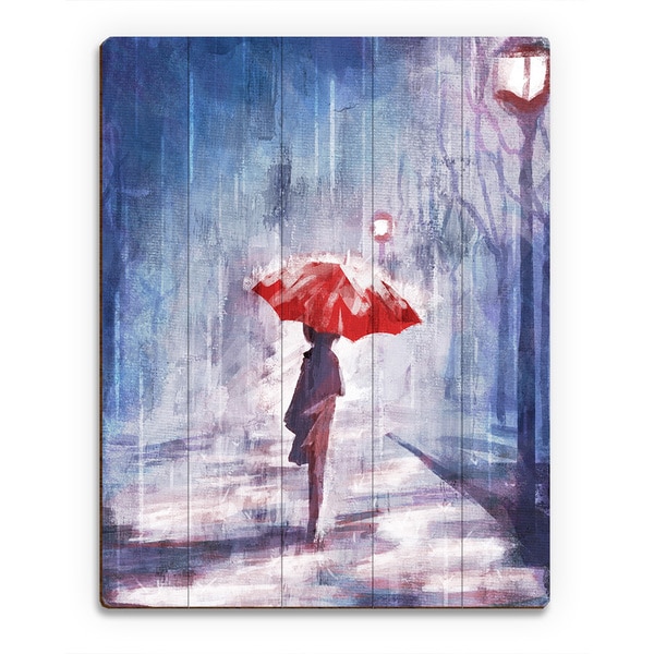 'A Rainy Walk' Wood Wall Art Print