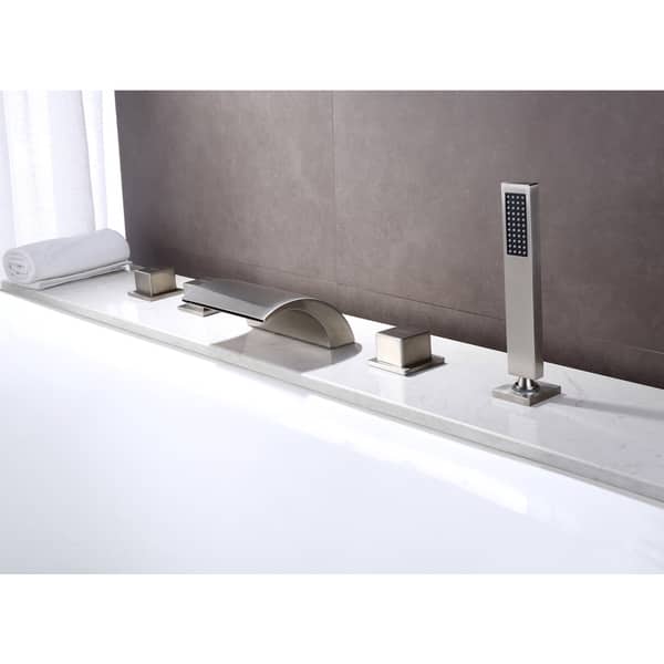 Shop Sumerian Brushed Nickel Deck Mount Waterfall Faucet With Hand
