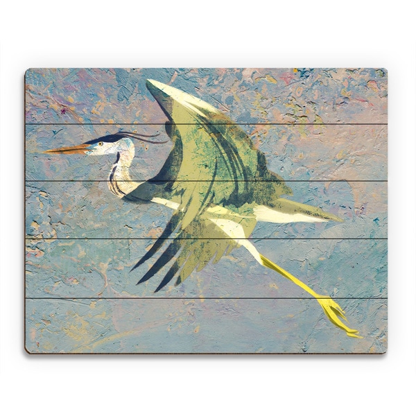 'Blue Heron Fresco' Multicolored Birchwood Wall Art